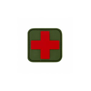 Шеврон Крест красный медика, фон олива PVC